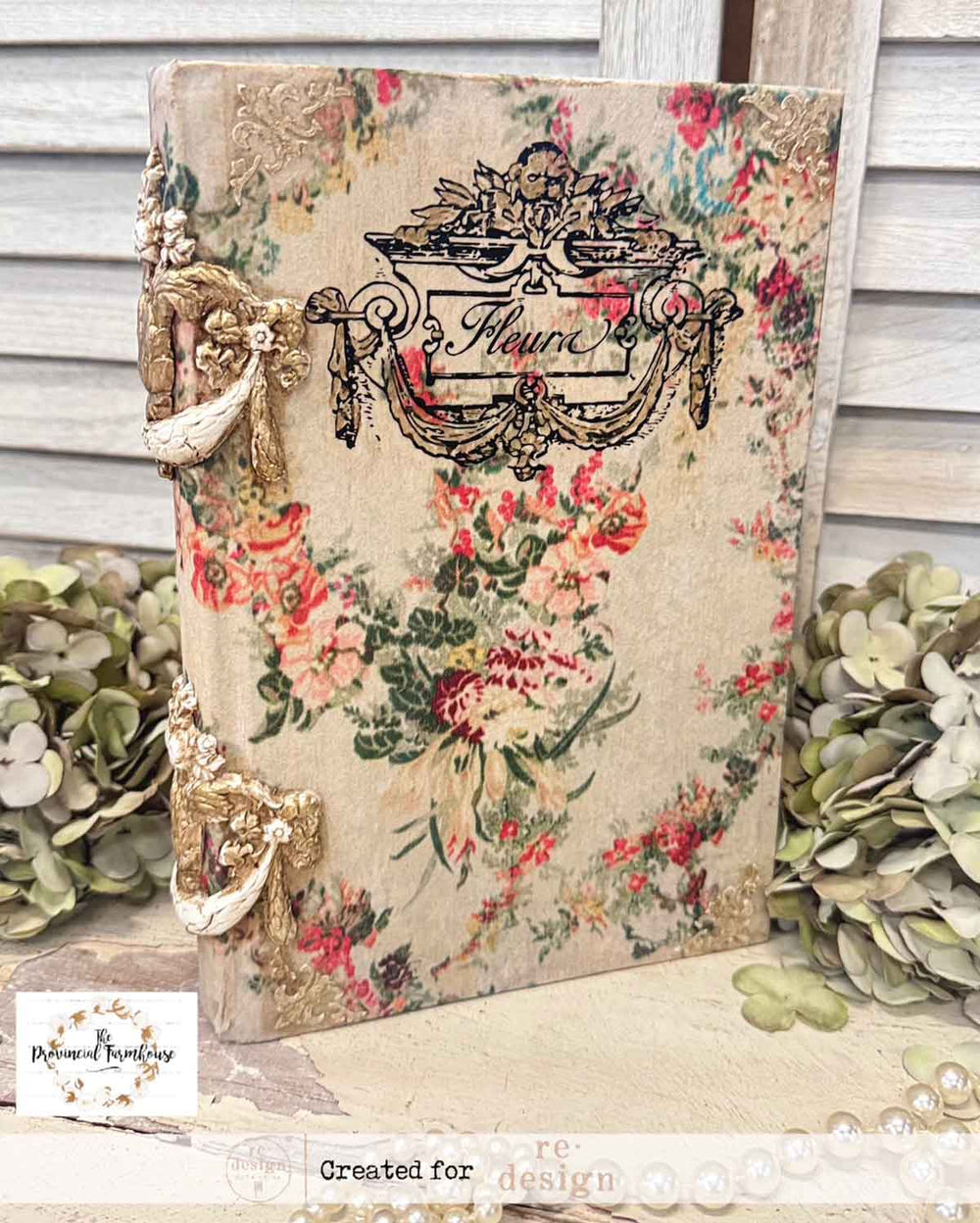 Jardin Fleurie Decoupage Papier auf einem Buchdeckel