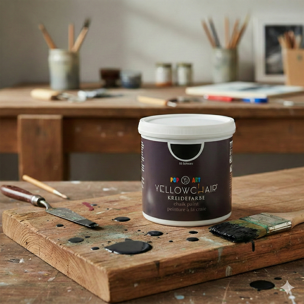 Blick auf die Yellowchair Kreidefarbe Dose Nr. 55 Schwarz