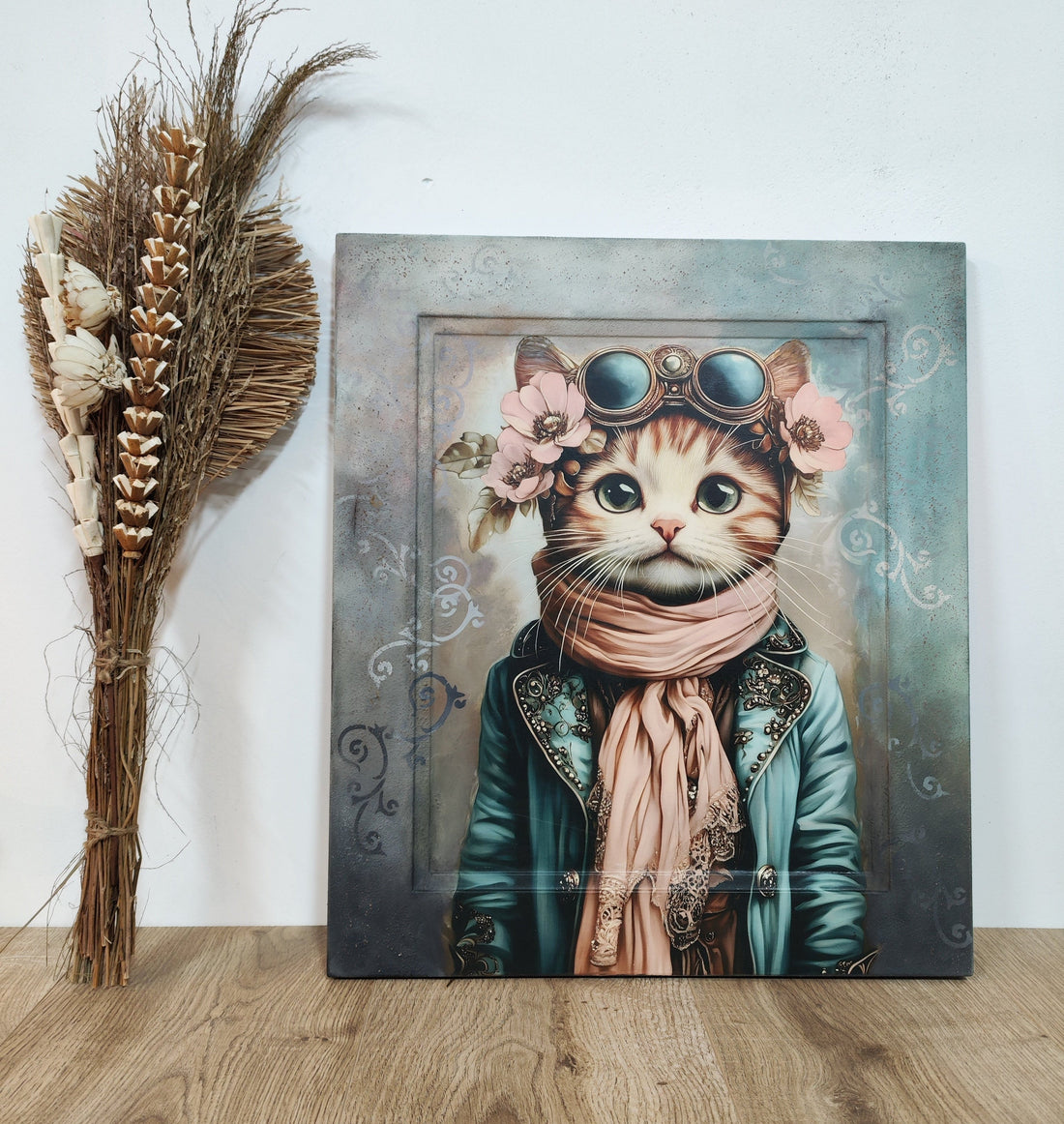 Tür mit einem Decoupage Papier Katze