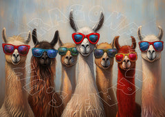 Lama Drama Decoupage Papier mit 7 Lamas mit Sonnenbrille
