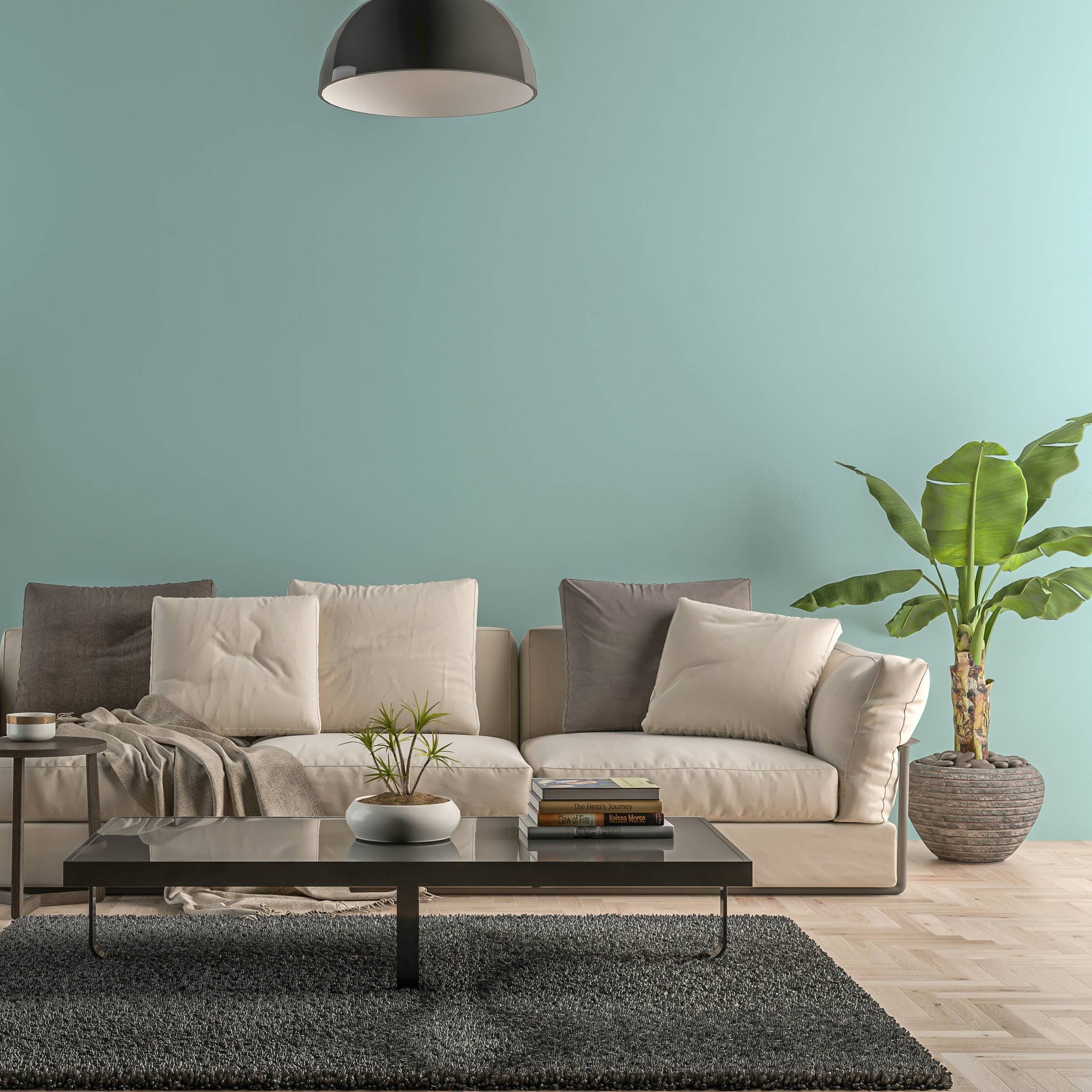 Bild eines Wohnzimmers mit gestrichener Wand in Yellowchair Kreidefarbe Nr. Ocean Blue