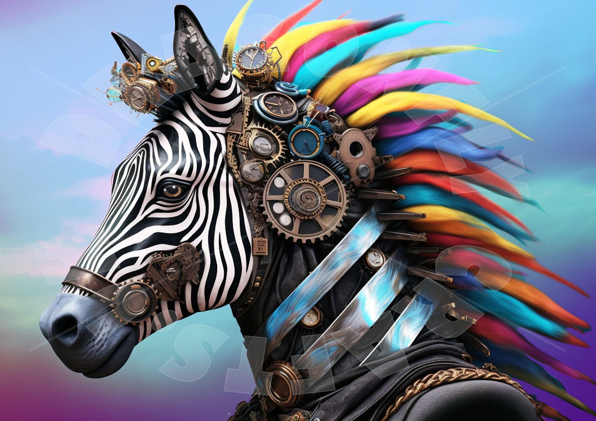Steampunk Zebra mit bunter Mähne Decoupage Papier